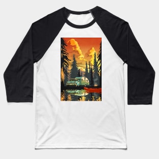 retro sunset scenic camping travel poster, outdoors, tourism Baseball T-Shirt